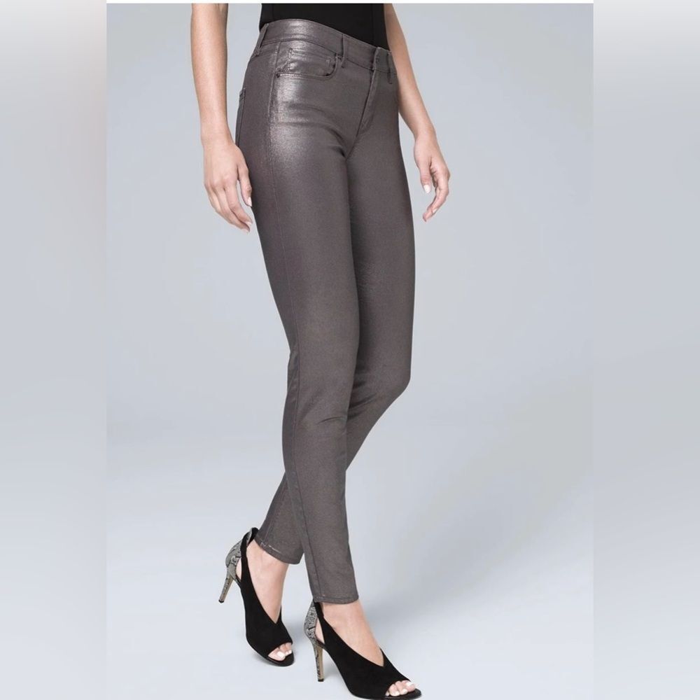 White House Black Market Mid-Rise Metallic Skinny Ankle Jeans SIZE 2
